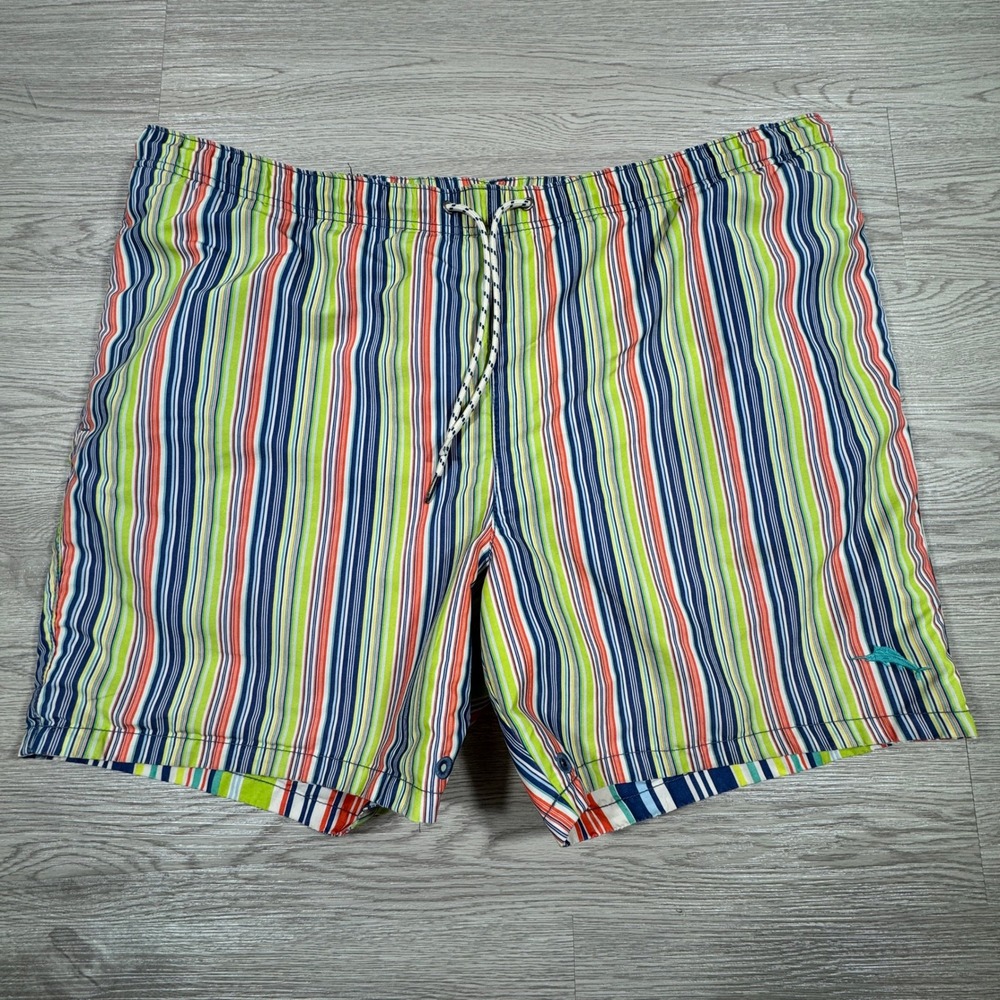 Tommy‎ Bahama Mens Swim Trunks Reversible Striped Multicolor XL Board Shorts
